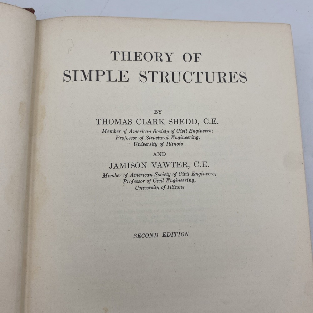 Vintage Theory of Simple Structures by Shedd + Vawter 1941‎ HC 2nd Edition
